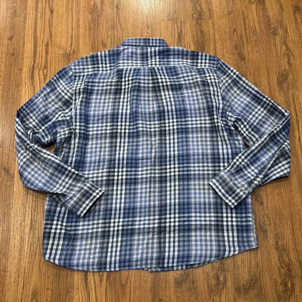 Johnnie-O Dress Shirt Mens XL BLue Plaid Cotton Hangin' Out Button Up